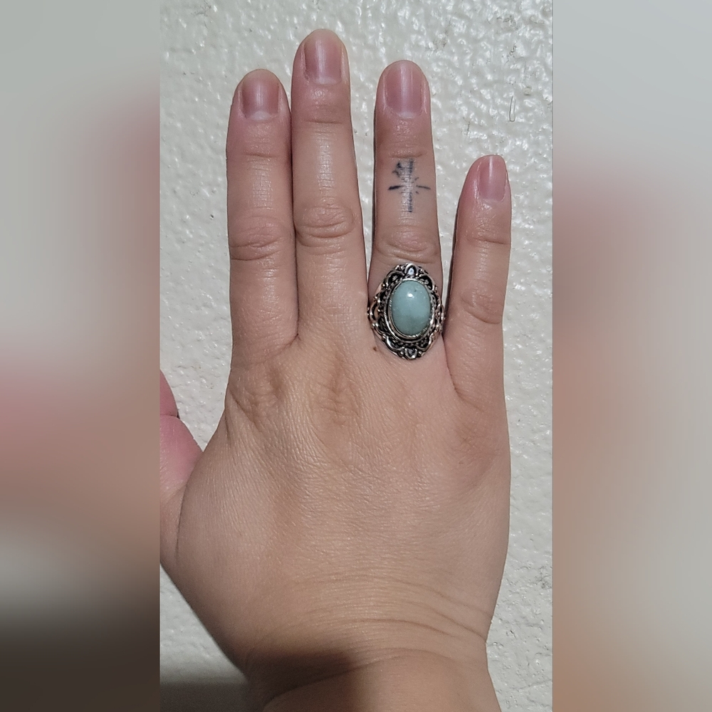 (SOLD) Elegant Silver and Green Gemstone Ring
